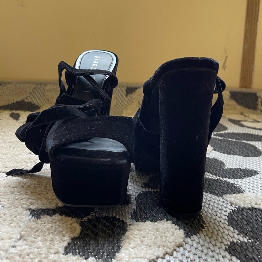 Black Velvet Strap High Heels